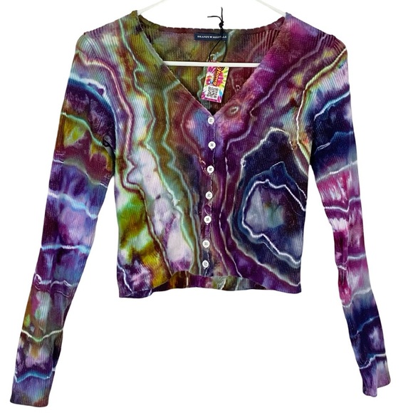 Brandy Melville Sweaters - Handmade Geode Tie Dye Cardigan Sweater Womens Small XS Brandy Melville Magenta